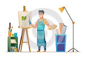 Artist painting on canvas in studio