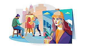 Artist painting portrait of woman, creativity and artistic expression, vector design Generative AI