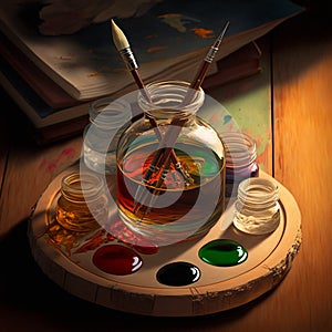 Artist Painting Supplies Still Life Illustration.