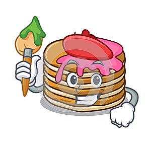 Artist pancake with strawberry character cartoon