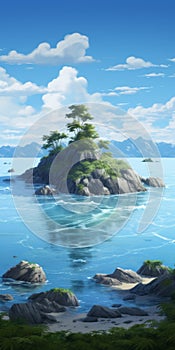 Breathtaking Anime-style Island Painting With Hyperrealistic Details photo