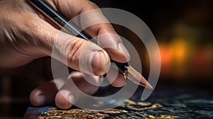 An artist\'s hand holding a stylus, illustrating the precision and creativity involved in digital graphic design