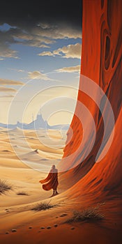 Artist\'s Journey: A Desert Walk With A Red Castle