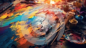 An artist\'s palette with abstract brushstrokes forming a coherent image, illustrating how abstract concepts come together to