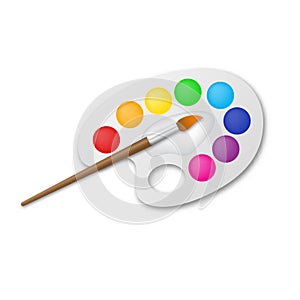 Artist`s palette with brush - vector illustration