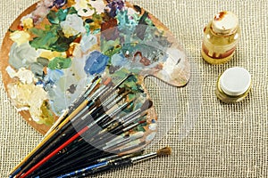 Artist`s palette with tassels close-up