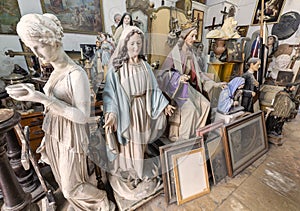 Artist studio, sculptures and statues