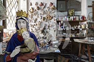 Artist studio, sculptures and statues