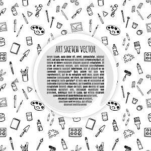 Artist tools sketch hand drawn frame vector