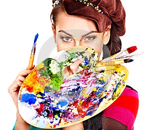 Artist woman with paint palette.