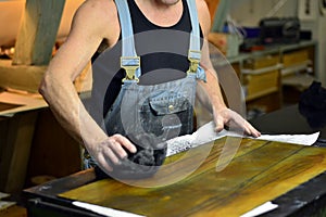 Artist working with printing