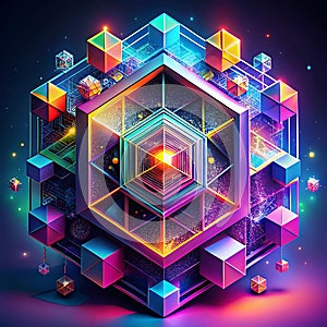 Abstract Artificial Intelligence with Neon Geometry photo