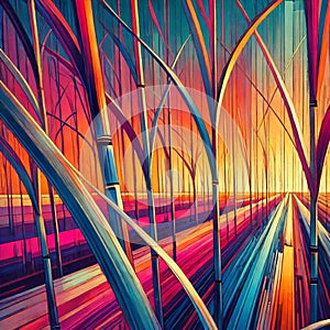 Stylized Agricultural Patterns in Neon Magenta and Blue AI-GENERATED