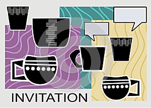 Artistic abstract vector illustration of decorative cups for invitation meetings chatting purpose.