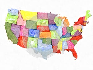 Artistic abstract watercolor political map United States of Amer