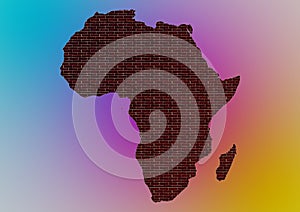 Artistic Africa map, fantasy soft rainbow with brick texture, colors.