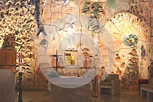 Artistic altar with modern artworks in Cathedral Santa Maria (La Seu), Palma, Mallorca