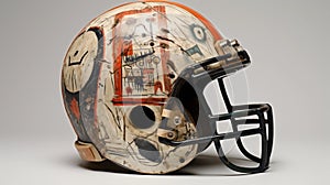 Artistic American Football Helmet With Basquiat-inspired Outsider Art