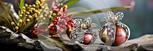 Artistic arrangements of handcrafted jewelry. Various diverse jewelry