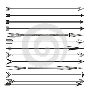 Artistic arrow designs. Archery arrows set. Precision aiming concept. Vector illustration. EPS 10.