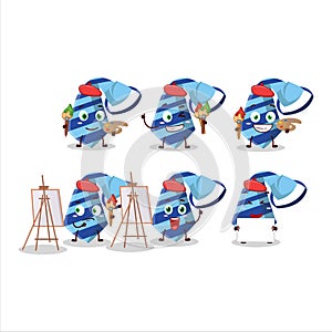 Artistic Artist of blue tie cartoon character painting with a brush