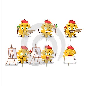 Artistic Artist of oak yellow leaf angel cartoon character painting with a brush