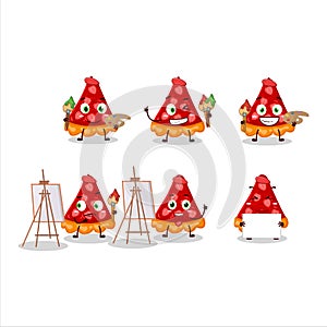 Artistic Artist of slice of strawberry tart cartoon character painting with a brush