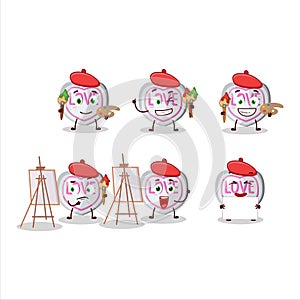 Artistic Artist of white love candy cartoon character painting with a brush