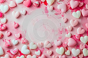 Artistic Assortment of Hearts on Textured Pink Canvas. Top view