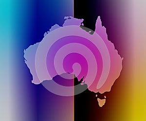 Artistic Australia map, dark fantasy rainbow with gradient, colors.