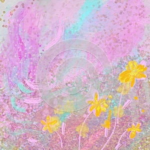 Artistic beauteful magical  spring flower in  pink and yellow, blue, purple colors