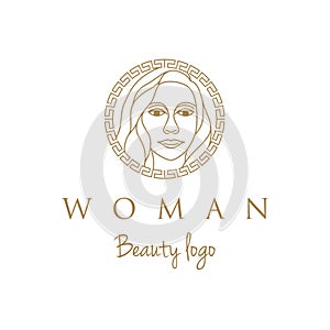 Artistic Beauty woman logo design with traditional ornament