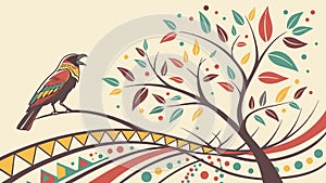 Artistic bird branch abstract geometric vector illustration, vector design Generative AI photo