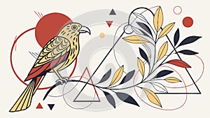 Artistic bird branch geometric nature vector illustration art, vector design Generative AI photo