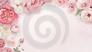 Artistic Blank White Card Surrounded by Flower Watercolor Perfect Canvas, Generative Ai