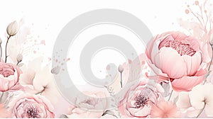 Artistic Blank White Card Surrounded by Flower Watercolor Perfect Canvas, Generative Ai