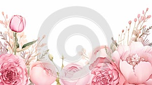 Artistic Blank White Card Surrounded by Flower Watercolor Perfect Canvas, Generative Ai