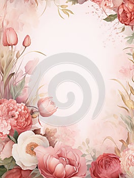 Artistic Blank White Card Surrounded by Flower Watercolor Perfect Canvas, Generative Ai