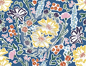 Artistic Blooming floral ,Colourful Sprogn time Hand drawing Meadow flower seamless Pattern