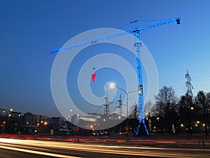 Artistic blue construction crane