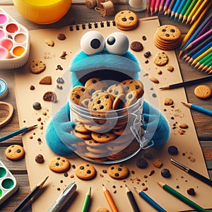 Artistic Blue Creature with Cookies