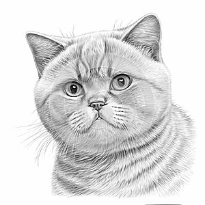 Artistic British Shorthair Cat Sketch Detailed Coloring Page