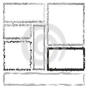 Artistic brush frame set. Grunge rectangle borders collection. Monochrome design elements. Vector illustration. EPS 10.