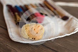 Artistic tools, sponge and brushes