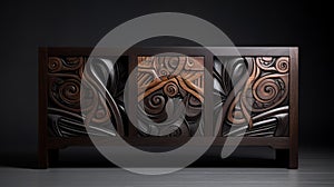 Artistic Carving Of Cabinet With Varying Wood Grains And Dreamlike Composition photo