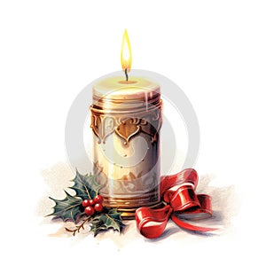 Artistic Christmas Candle Illumination Isolated on White Background