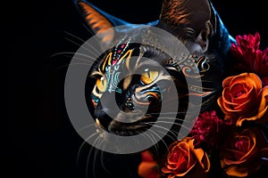 Artistic Close-Up of a Cat as La Muerte. AI photo