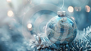 Artistic close-up of a glass Christmas bauble with a frosted snake image, set against a minimalist backdrop in calming