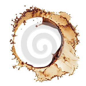 Artistic coffee splash and stain on white background.