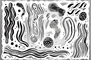 Artistic collection of hand drawn textures and brushes: bubbles, lines & patterns